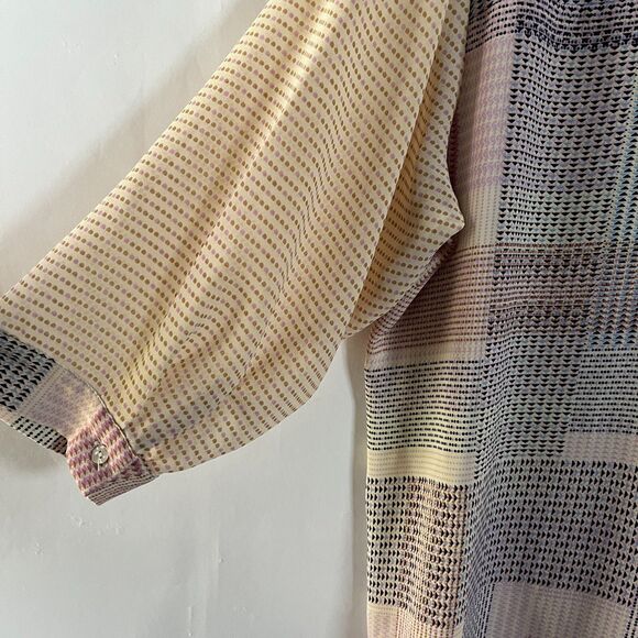 Rose & Olive Button Up Shirt 1X Geometric Pastel 3/4 Sleeve Work‎ Semi Sheer - Picture 8 of 10